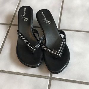 Black rhinestone wedge sandals